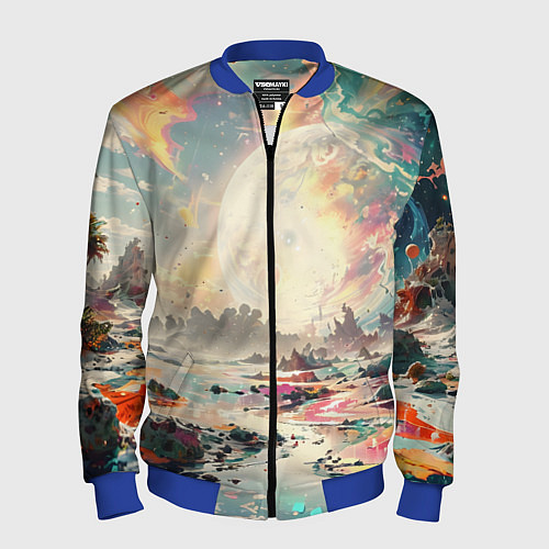 Мужской бомбер Светлая экзотическая планета / 3D-Синий – фото 1