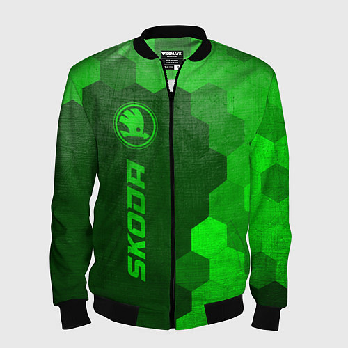 Мужской бомбер Skoda - green gradient по-вертикали / 3D-Черный – фото 1