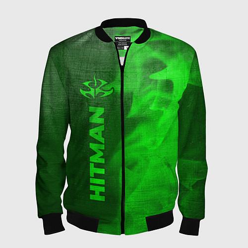 Мужской бомбер Hitman - green gradient по-вертикали / 3D-Черный – фото 1