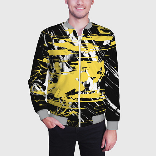 Мужской бомбер Желтая краска на черном / 3D-Меланж – фото 3