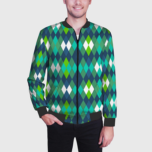 Мужской бомбер Разноцветные ромбы геометрия / 3D-Черный – фото 3