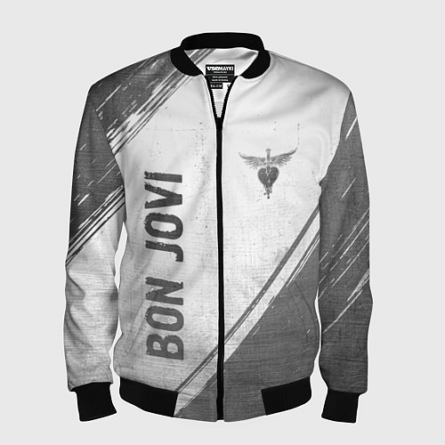 Мужской бомбер Bon Jovi - white gradient вертикально / 3D-Черный – фото 1