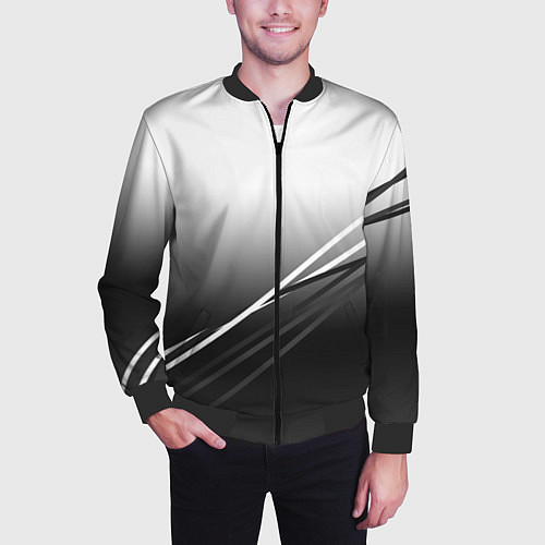 Мужской бомбер Градиент с полосами из белого в тёмный / 3D-Черный – фото 3