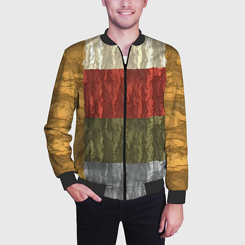 Мужской бомбер Цветной узор абстрактная графика / 3D-Черный – фото 3