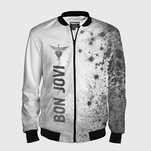 Мужской бомбер Bon Jovi - white gradient по-вертикали / 3D-Черный – фото 1