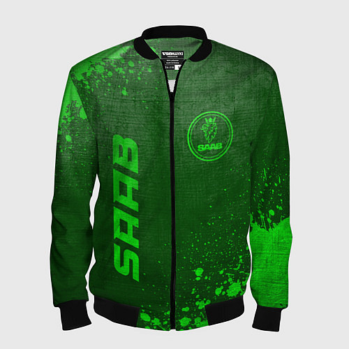 Мужской бомбер Saab - green gradient вертикально / 3D-Черный – фото 1