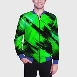 Бомбер мужской Зеленые мазки краски на черном, цвет: 3D-синий — фото 2