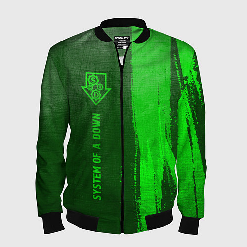 Мужской бомбер System of a Down - green gradient по-вертикали / 3D-Черный – фото 1