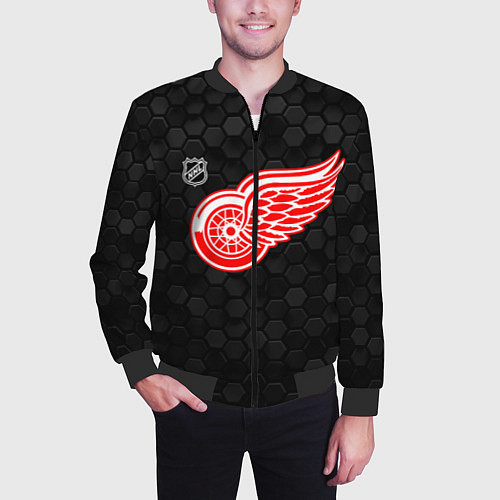 Мужской бомбер Детройт Ред Уингз - черные соты / 3D-Черный – фото 3