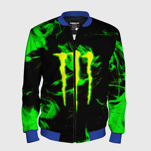 Мужской бомбер Monster energy кислотное лого огонь / 3D-Синий – фото 1