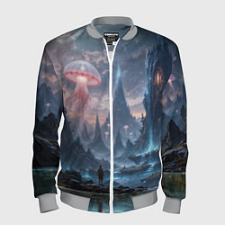 Бомбер мужской Фантастический мир с медузами и озеро у гор, цвет: 3D-меланж