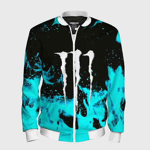 Мужской бомбер Monster energy голубой огонь / 3D-Белый – фото 1