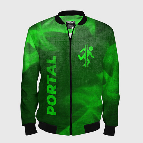 Мужской бомбер Portal - green gradient вертикально / 3D-Черный – фото 1