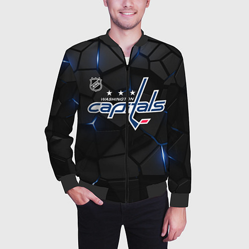 Мужской бомбер Вашингтон Кэпиталз - плиты с подсветкой / 3D-Черный – фото 3