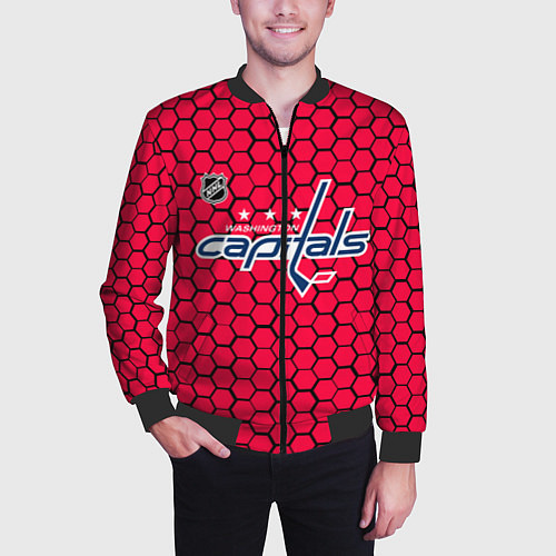 Мужской бомбер Вашингтон Кэпиталз - красные соты / 3D-Черный – фото 3