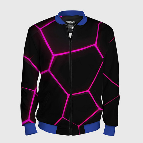 Мужской бомбер Черные соты текстура / 3D-Синий – фото 1