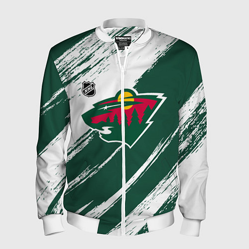 Мужской бомбер Миннесота Уайлд - зеленый и белый / 3D-Белый – фото 1