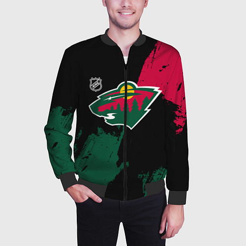 Мужской бомбер Миннесота Уайлд - брызги краски / 3D-Черный – фото 3