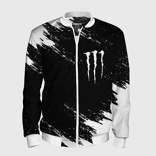 Мужской бомбер Monster energy краски штрихи белые / 3D-Белый – фото 1