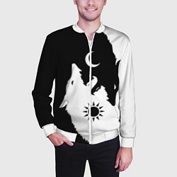 Бомбер мужской Мистические волки дня и ночи инь-янь, цвет: 3D-белый — фото 2