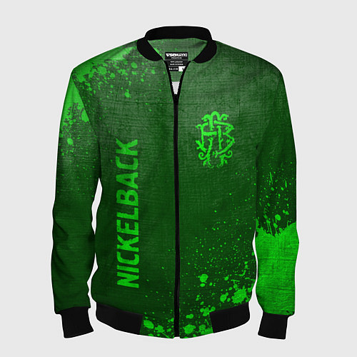 Мужской бомбер Nickelback - green gradient вертикально / 3D-Черный – фото 1
