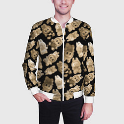 Бомбер мужской Лабубы на черном паттерн, цвет: 3D-белый — фото 2