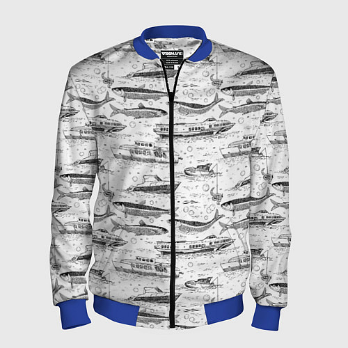 Мужской бомбер Корюшка и водный транспорт / 3D-Синий – фото 1