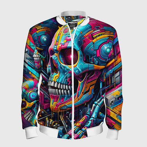 Мужской бомбер Cyber skull - pattern / 3D-Белый – фото 1