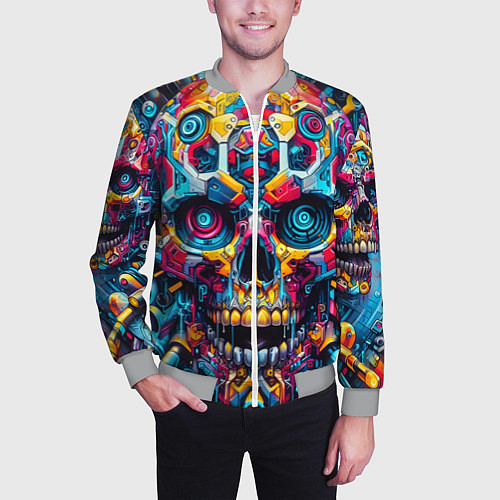 Мужской бомбер Кибер череп - нейроарт паттерн / 3D-Меланж – фото 3