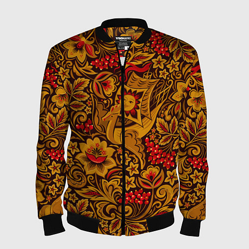 Мужской бомбер Летучий корабль в стиле хохломской росписи / 3D-Черный – фото 1