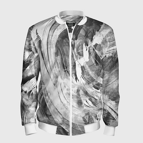 Мужской бомбер Абстракция - grey and white swirls / 3D-Белый – фото 1