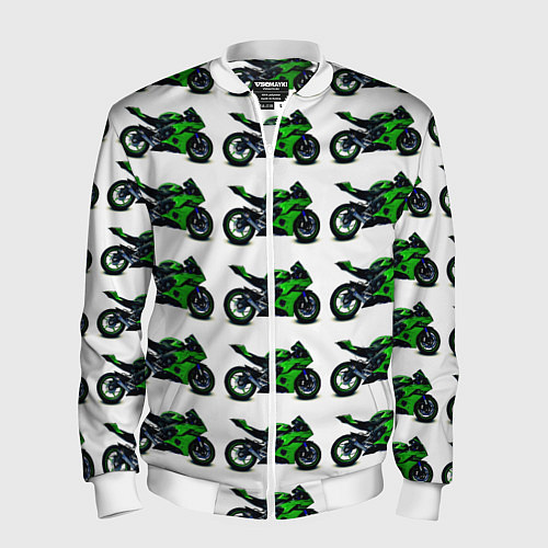 Мужской бомбер Motorbike green / 3D-Белый – фото 1