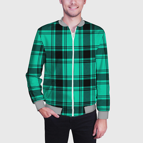 Мужской бомбер Checkered turquoise / 3D-Меланж – фото 3