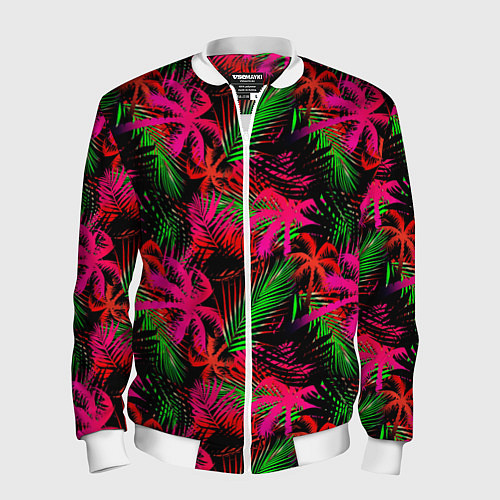 Мужской бомбер Palm red pink / 3D-Белый – фото 1