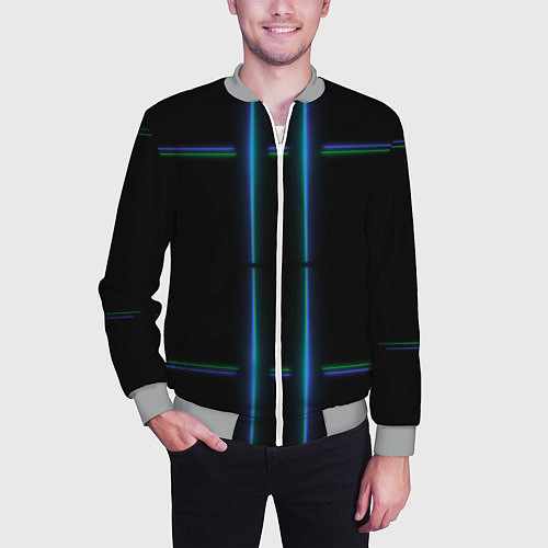 Мужской бомбер Color black green blue lines / 3D-Меланж – фото 3