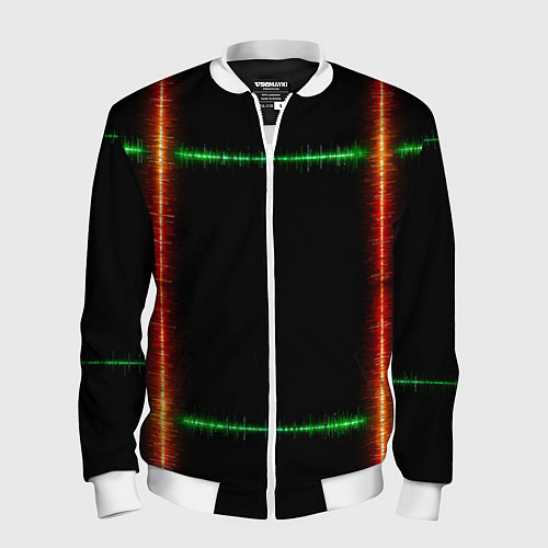 Мужской бомбер Color green orange lines / 3D-Белый – фото 1