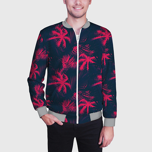 Мужской бомбер Palm pink black / 3D-Меланж – фото 3