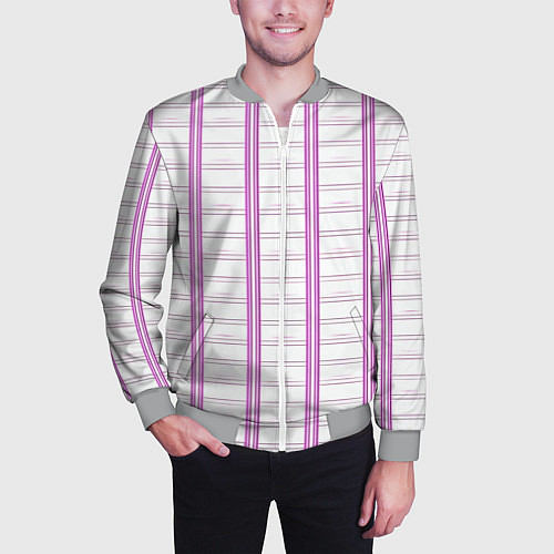 Мужской бомбер Color white cage pink line / 3D-Меланж – фото 3