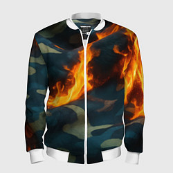 Мужской бомбер Огонь на камуфляжной ткани