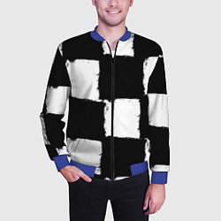 Бомбер мужской Черные квадраты в виде шахматной доски, цвет: 3D-синий — фото 2