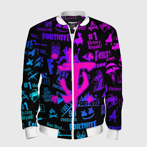 Мужской бомбер Fortnite x doom neon logo / 3D-Белый – фото 1