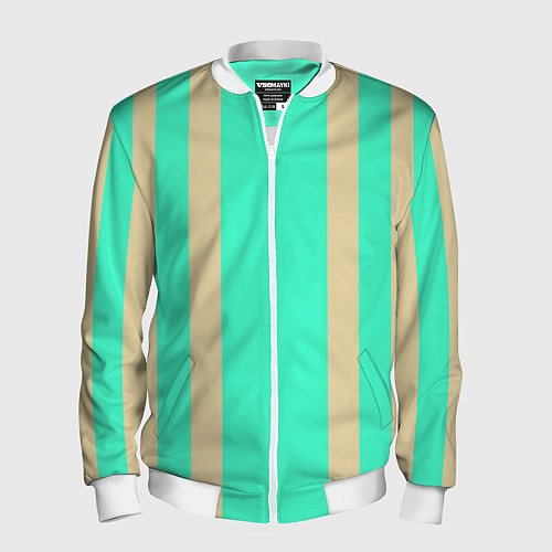 Мужской бомбер Color blue beige stripes / 3D-Белый – фото 1