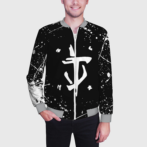 Мужской бомбер Doom краски белые / 3D-Меланж – фото 3