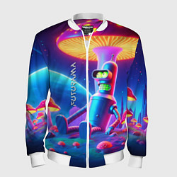 Бомбер мужской Робот-сгибальщик Бендер находится под неоновым мух, цвет: 3D-белый