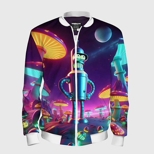 Мужской бомбер Ночёвка Бендера на планете светящихся гигантских г / 3D-Белый – фото 1