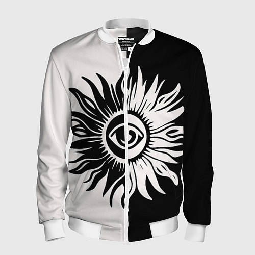 Мужской бомбер Солнце черно-белое / 3D-Белый – фото 1