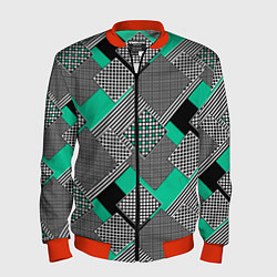 Мужской бомбер Черно бирюзовая абстрактная геометрия пэчворк