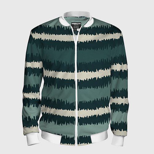 Мужской бомбер Полосы зигзагообразные зеленые / 3D-Белый – фото 1
