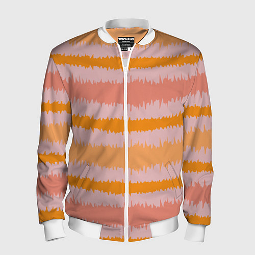 Мужской бомбер Полосы зигзагообразные оранжево-розовые / 3D-Белый – фото 1