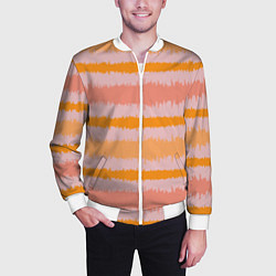 Бомбер мужской Полосы зигзагообразные оранжево-розовые, цвет: 3D-белый — фото 2